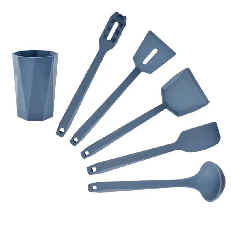 2023 New Product 6 pcs Food Grade Safe Silicone Tools Full Silicone kitchen accessories set with plastic holder