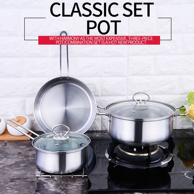 Factory direct selling 3 pcs stainless steel cooing pot set kitchen daily cookware set
