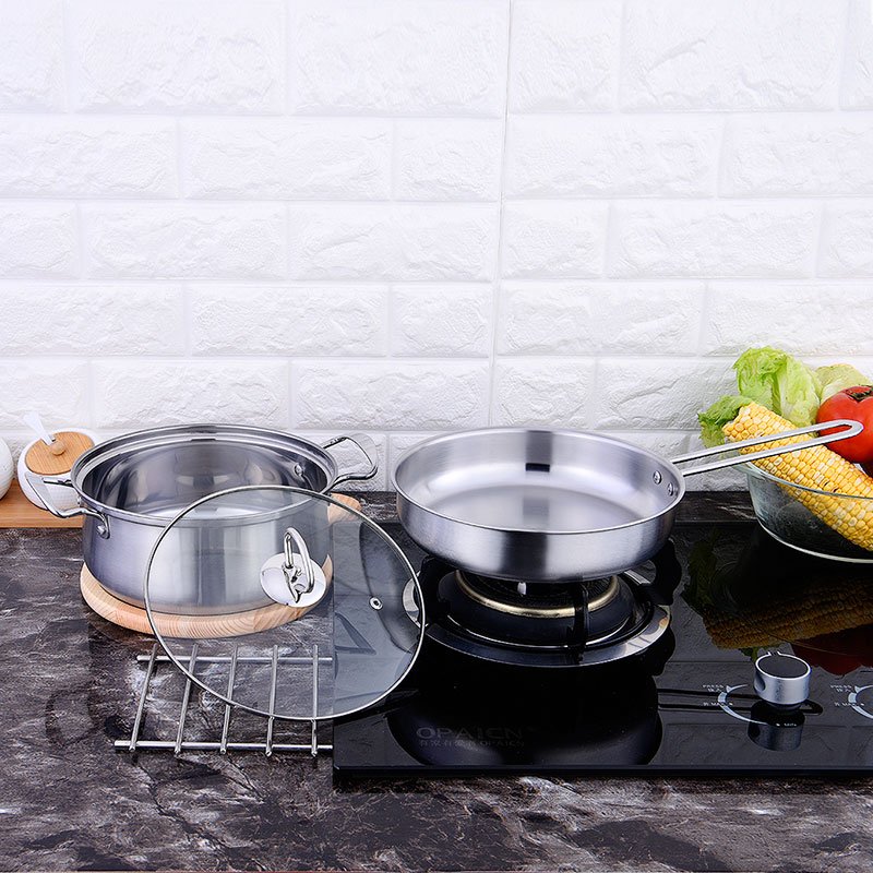 Factory direct selling 3 pcs stainless steel cooing pot set kitchen daily cookware set