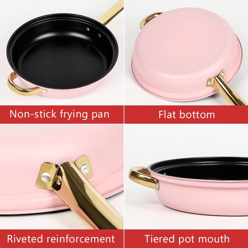 Fast Shipment 12-Piece Stainless Steel Pots Non-Stick Cookware Set Includes Frying Pan Pink Casseroles and Soup Stock Pots