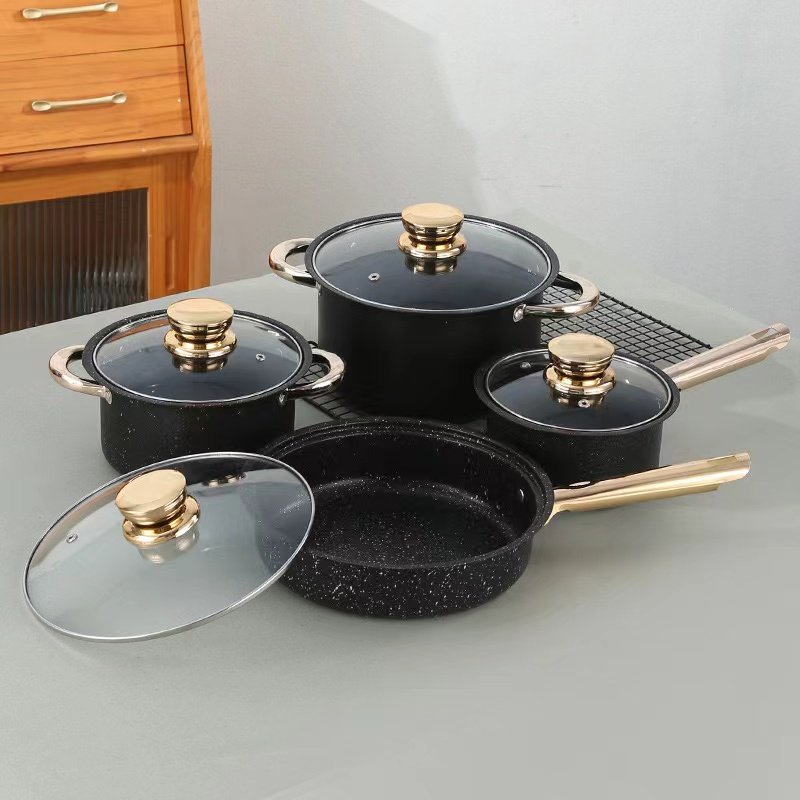 Home Party Stainless Steel Non-Stick Cookware Sets Sauce Pan 8Pcs Cooking Pot 18/20/24cm Soup Pot 26cm Frying PanCasserole