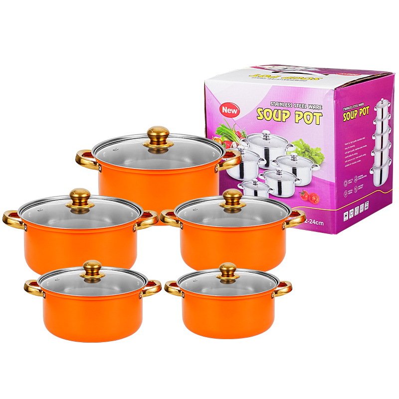 High quality 10 Pcs Wholesale Kitchen Ware Stock Pot Stainless Steel Cooking milk and soup Pot Cookware Set