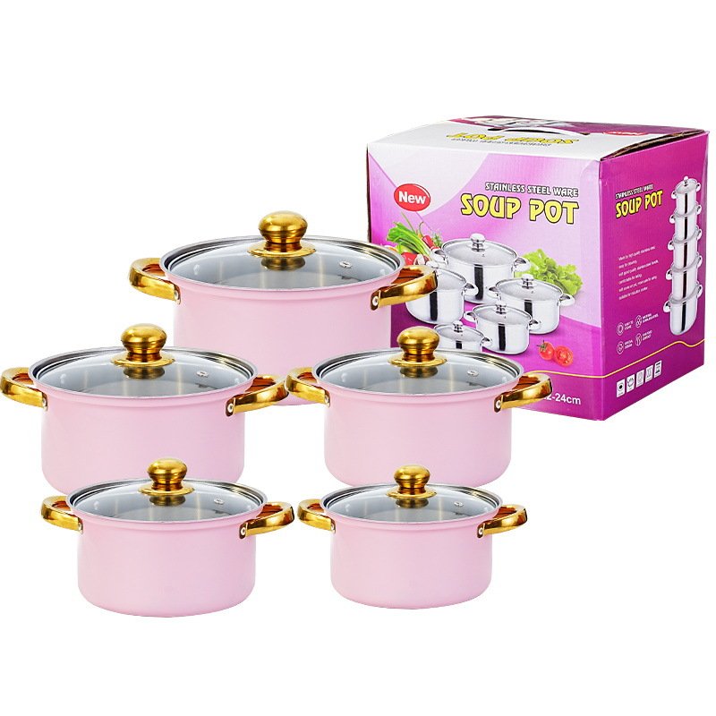 High quality 10 Pcs Wholesale Kitchen Ware Stock Pot Stainless Steel Cooking milk and soup Pot Cookware Set