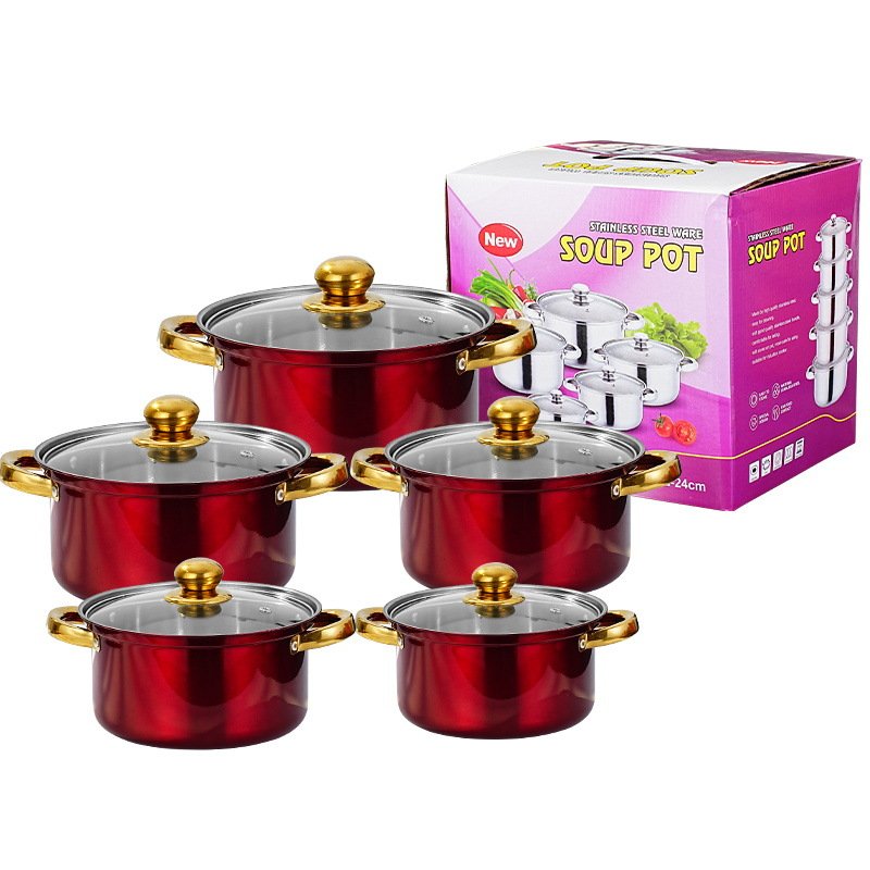 High quality 10 Pcs Wholesale Kitchen Ware Stock Pot Stainless Steel Cooking milk and soup Pot Cookware Set