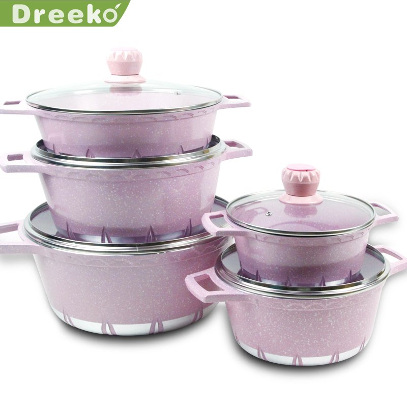 Easy to Clean Granite Aluminum Non stick Pot Set Cookware Set with Glass Lid
