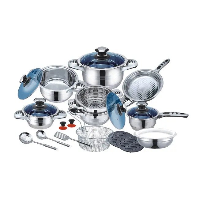 Cooking cookware with nonstick fry pan and kitchen utensils stainless steel cookware set