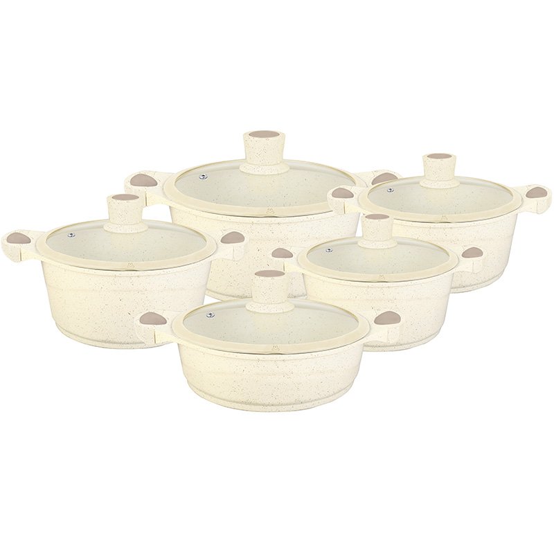 Soup Pot Kit 10-piece Heavy Aluminum Stoves Metal Design Modern Cover for All with Silicone Aluminum Cookware Set Sustainable