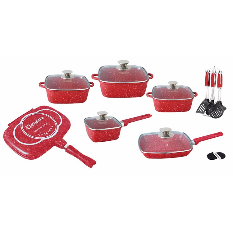 Hot Selling Kitchen Ware Set 21PCS Granite Marble Coated Non-stick Aluminum Cooking Pot Cookware Set