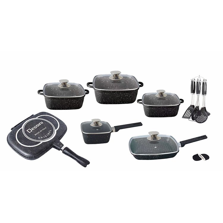 Hot Selling Kitchen Ware Set 21PCS Granite Marble Coated Non-stick Aluminum Cooking Pot Cookware Set