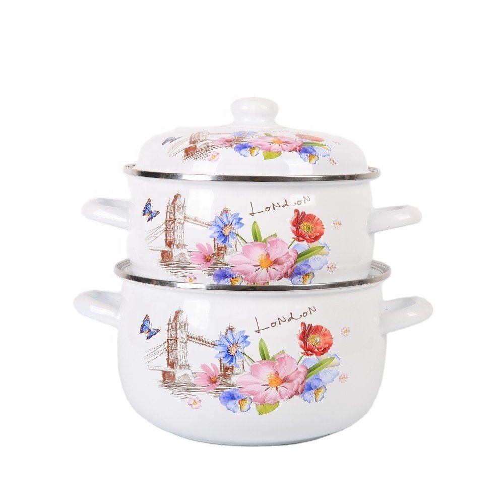 Enamel Casserole Custom logo decal Metal Steel casserole food warmer pot cooking pot