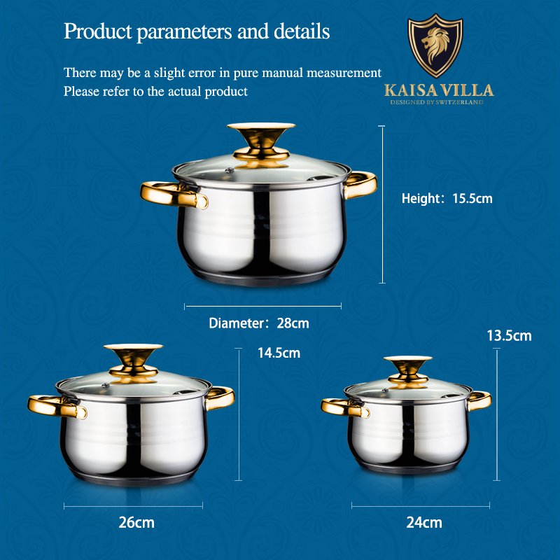 KAISA VILLA KV-1044 Drop Shipping Juegos De Utensilios De Cocina Kaisa Villa Cookware Set Stainless Steel