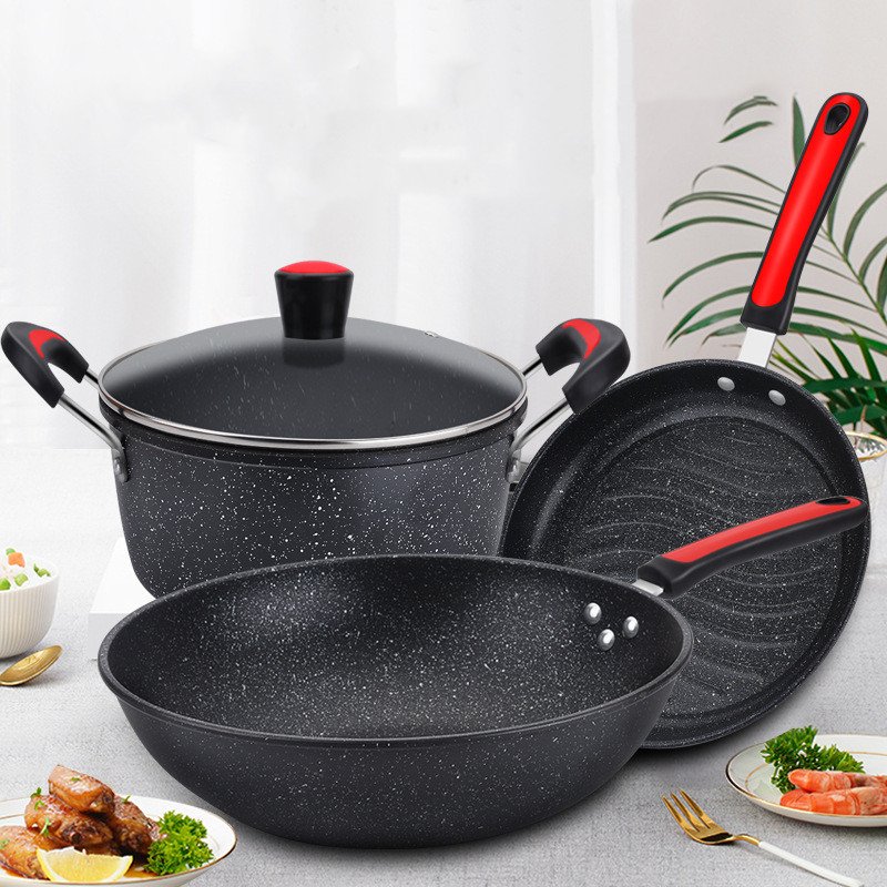 Gift Box Pot Set Maifan Stone 3 Pcs Sets Combination Activity Gift Pot Flat Bottom Non-Stick Pot Big Spoon Manufacturer