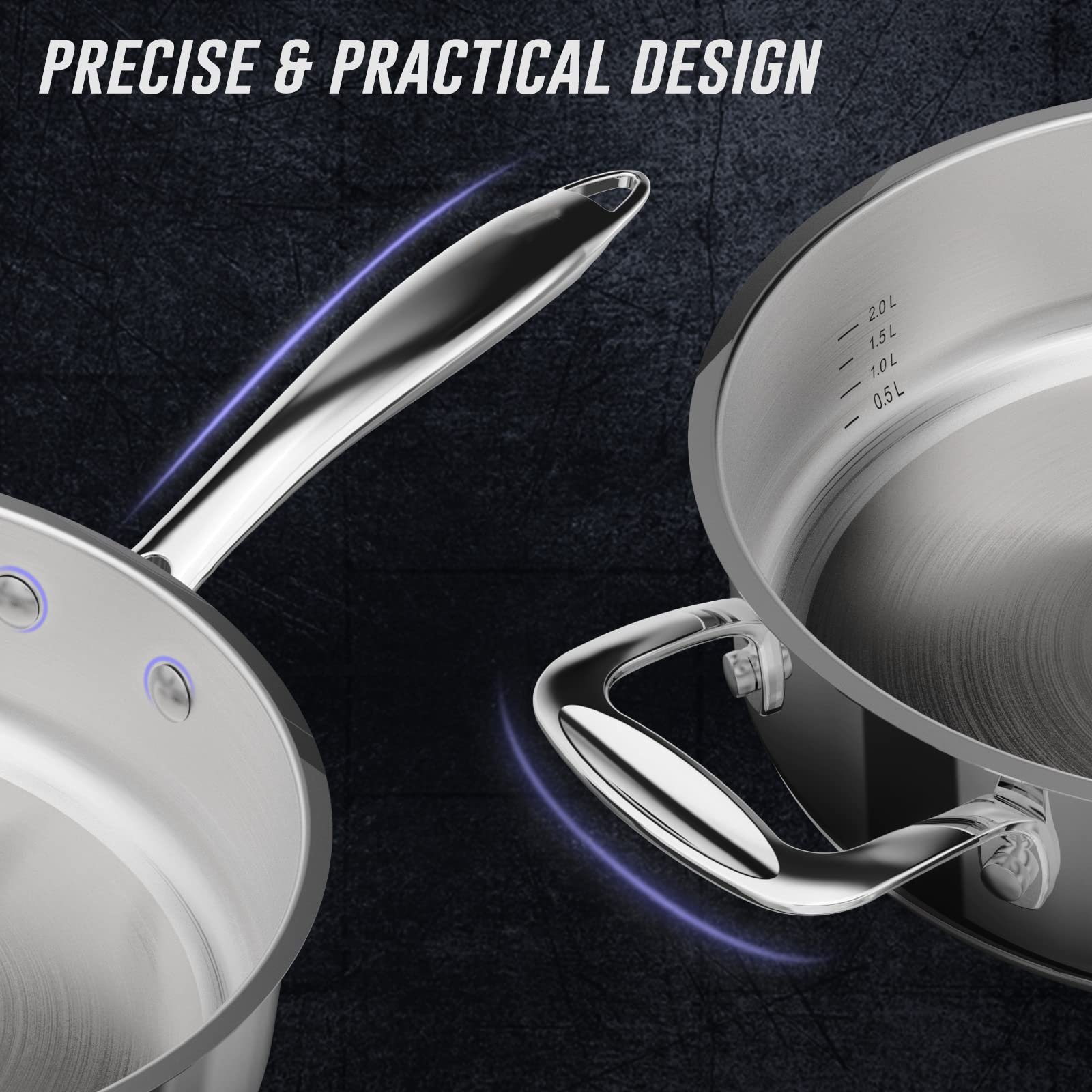10 Piece Kitchen Cookware Set Stainless Steel Pots and Pans Set with Nonstick Frying Pans and Glass Lids