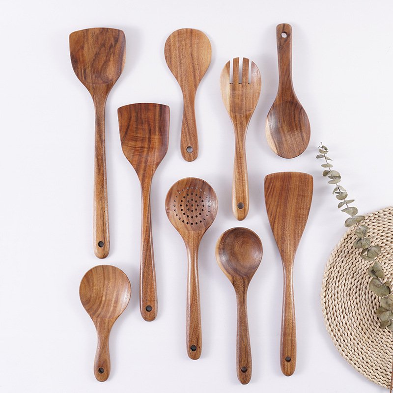 Wooden Spoons For Cooking Nonstick Kitchen Utensil Set Natural Acacia Teak Cooking Tools Custom Wood Utensils Kitchen & Tabletop