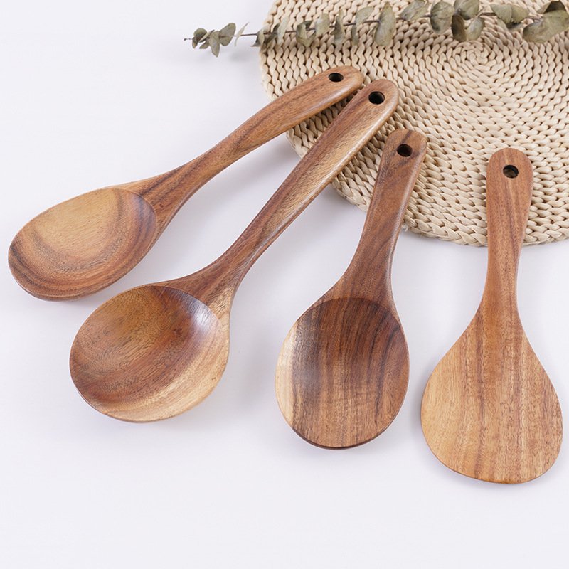 Wooden Spoons For Cooking Nonstick Kitchen Utensil Set Natural Acacia Teak Cooking Tools Custom Wood Utensils Kitchen & Tabletop