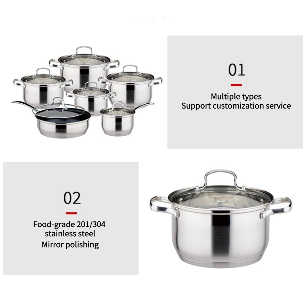 Kitchen Accessories Kitchenware Cooking Sets New Stock 12pcs Stainless Steel Cookware Set Pots For Kitchen Use