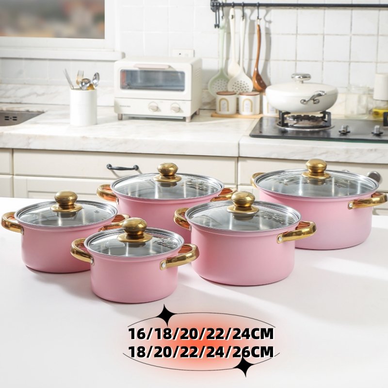18/20/22/24/26CM Cookware Sets High-quality Popular Pink None Stick Pot Set Cookware Set 5PCS