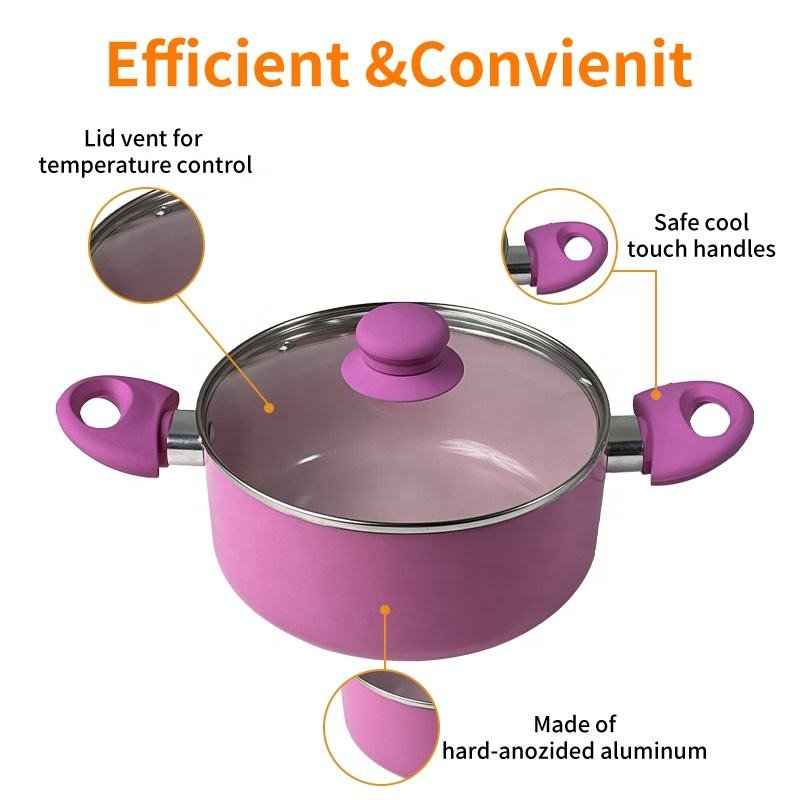 New Design Non-stick Coating Aluminum Cookware Set Pink Color Cooking Pan And Pot Set