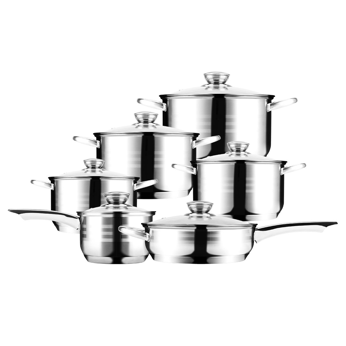 K&B stainless steel pot set soup pot frying pans casserole cookware set with glass lid