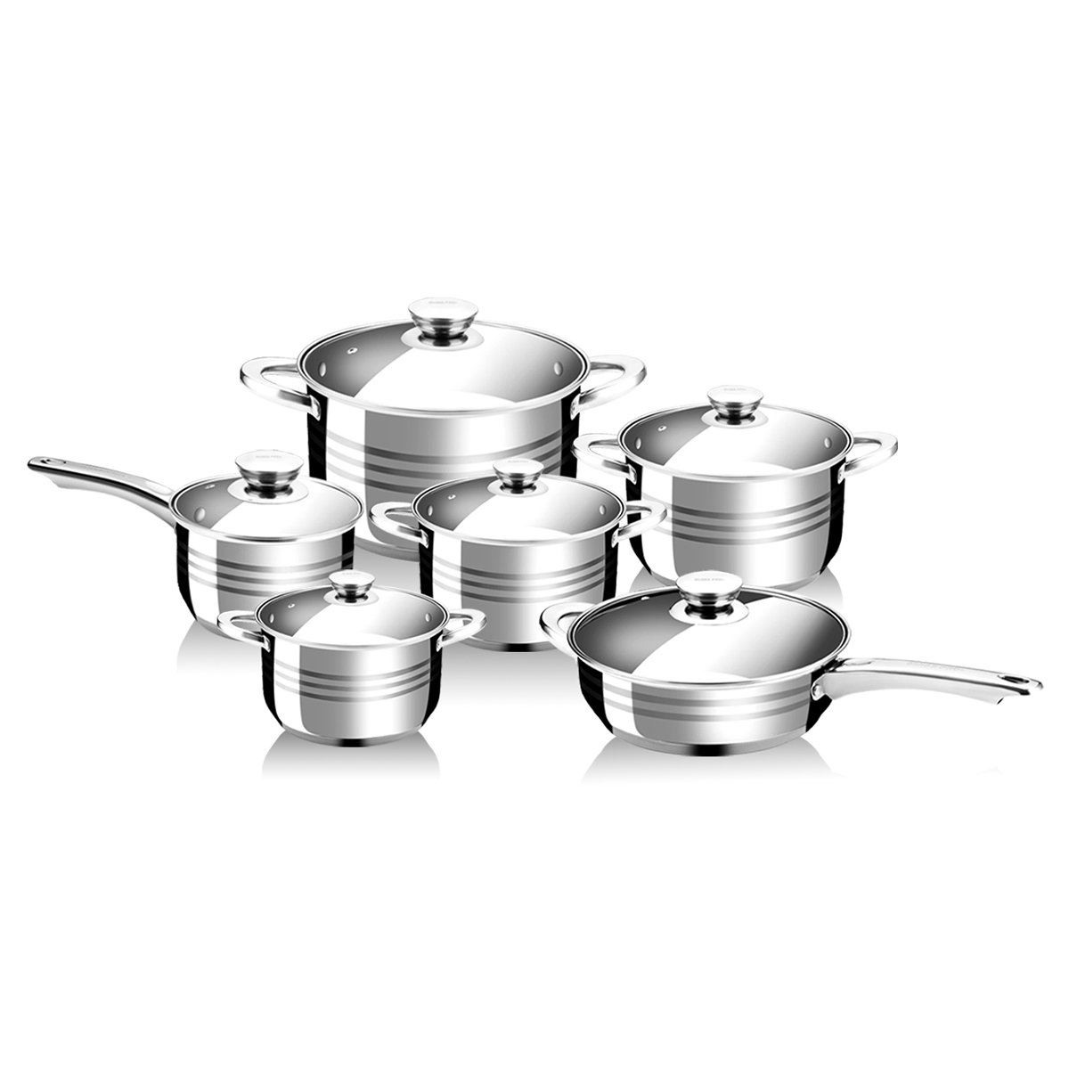 K&B stainless steel pot set soup pot frying pans casserole cookware set with glass lid