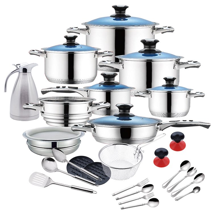 Modern 33PCS Stainless Steel Non-Stick Cookware Set with Kettle and Cutlery 7 Layers Bottom Stock Sustainable Metal Material