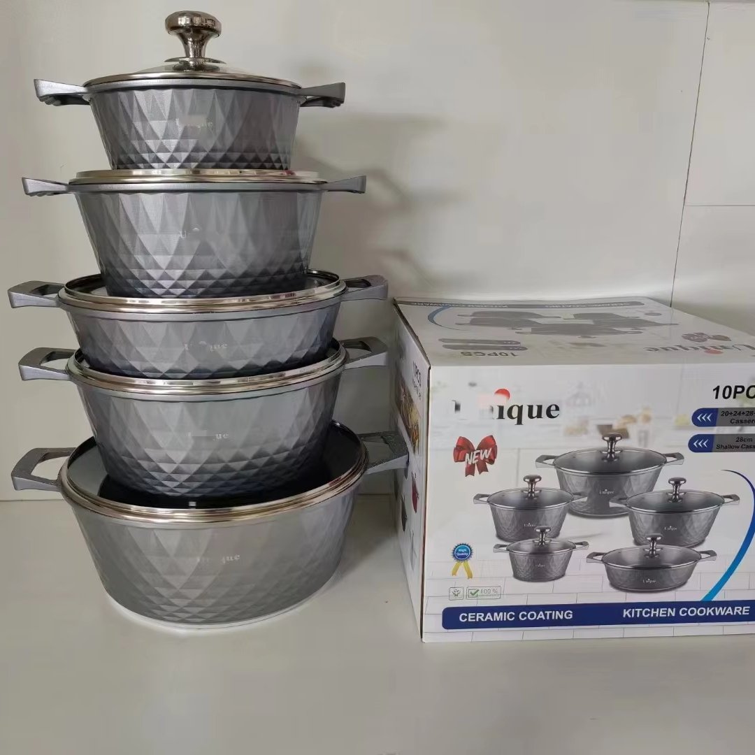 2024 High Quality Concave drill type Non Stick Forged Large Capacity Casserole Aluminum Colorful Cookware Sets