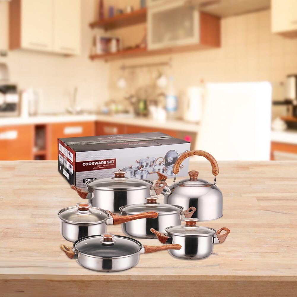 FACTORY wholesale 12pcs Milk Bucket Cooking Pots Set Kitchen Pots Nonstick Kitchen Cookware Sets Juego de utensilios with 6 lids