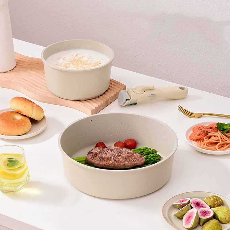 5pcs Household Non Stick Pot Soup Pot Frying Pan Induction Cooker Aluminum Cookware Sets For Kitchen Removeable Handles