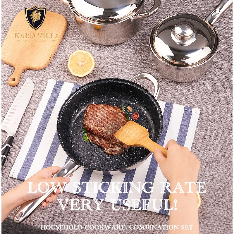 KAISA VILLA W2008 Stainless Steel Cooking Pots sets Cookware sets Kitchen Ware Nonstick Frying Pan 7pcs Pots and Pans Wholesale