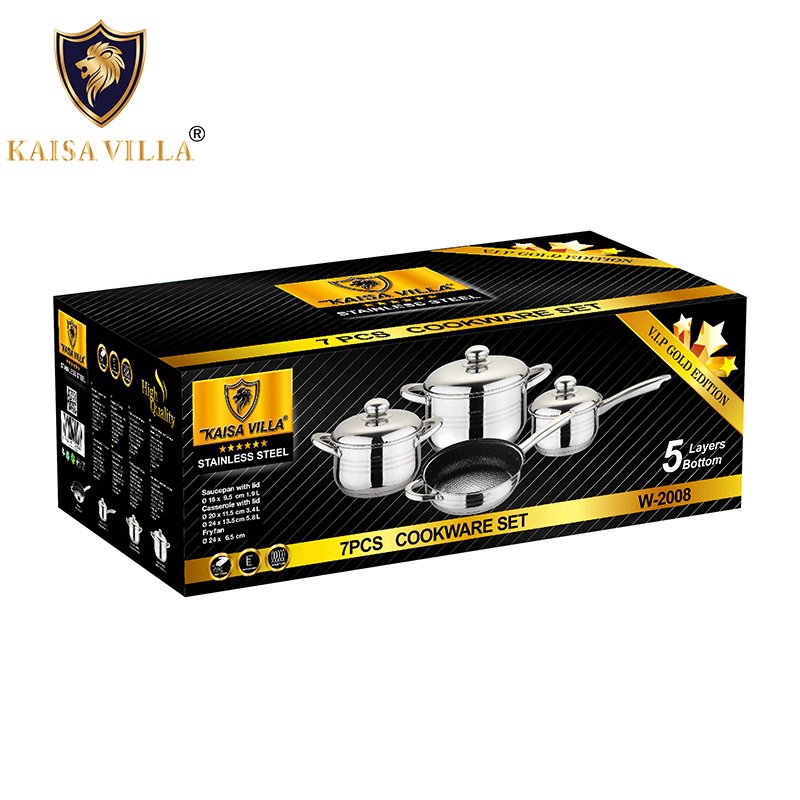 KAISA VILLA W2008 Stainless Steel Cooking Pots sets Cookware sets Kitchen Ware Nonstick Frying Pan 7pcs Pots and Pans Wholesale