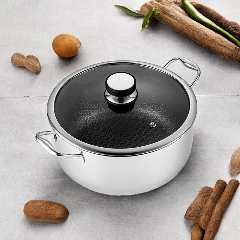 Factory Wholesale Hybrid Cookware Set W/ Lids Stainless Steel Wok 2.5mm Kitchenware 3-ply Honeycomb Non Stick Wok Pans Set