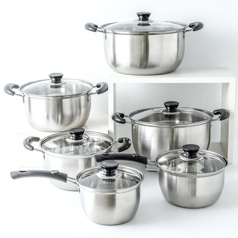 Multifunctional Kitchen Stewpot Cooking Stockpot 12PCS Stainless Steel Cookware Set with Glass Lid Electric Wood Handle
