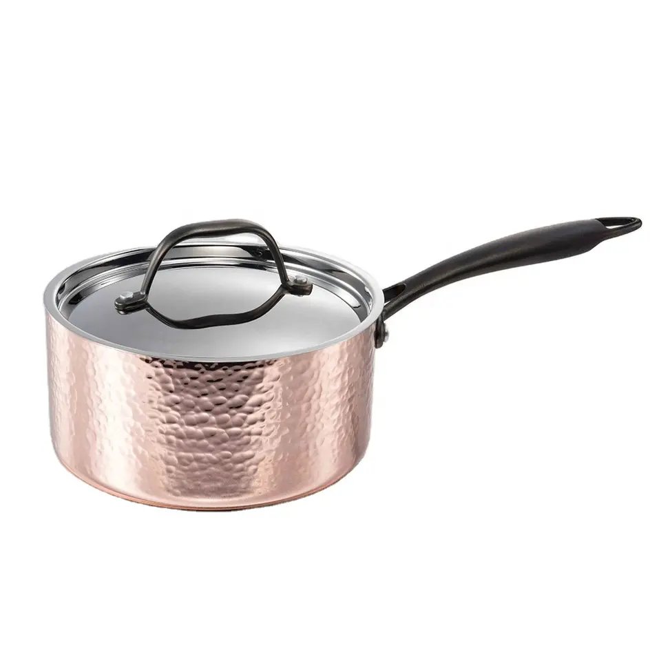cookware Professional Kitchenware 3 Ply Hammered Copper Casserole With Casted Side Handle
