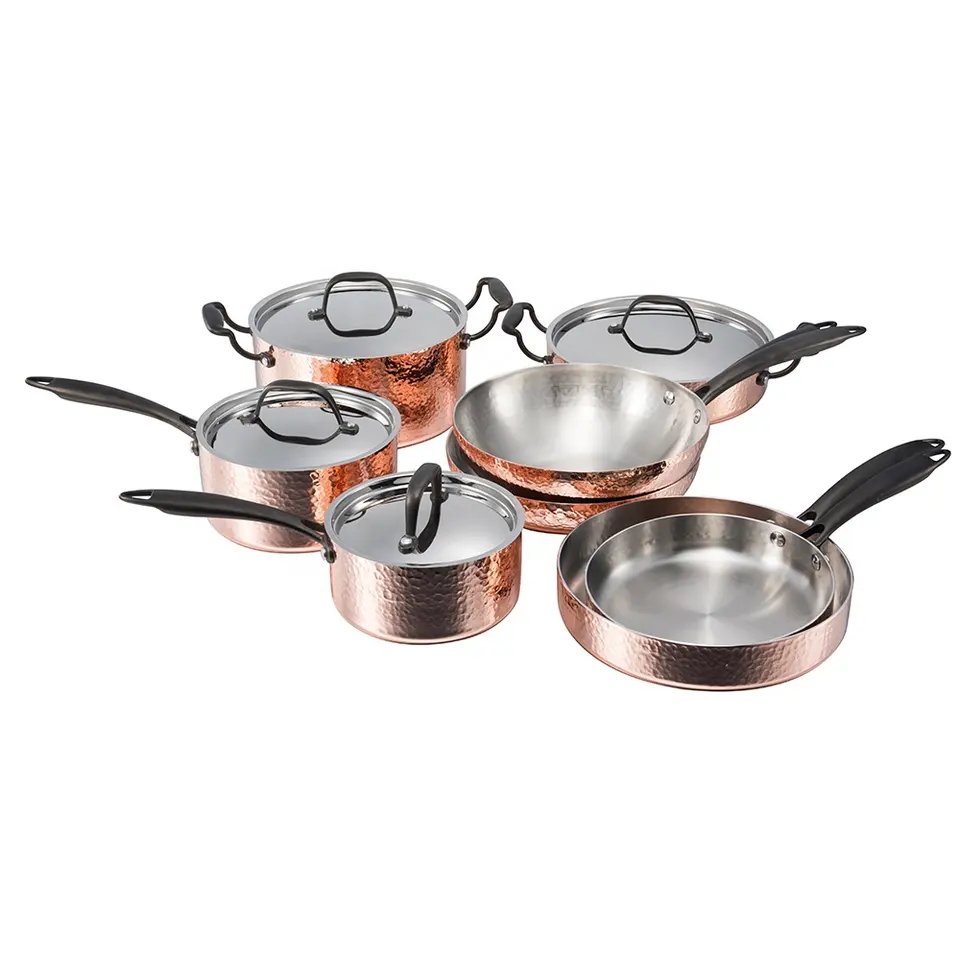 cookware Professional Kitchenware 3 Ply Hammered Copper Casserole With Casted Side Handle