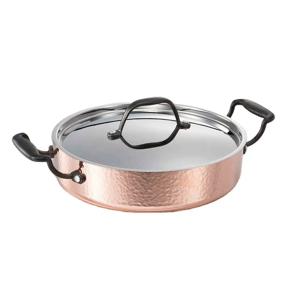 cookware Professional Kitchenware 3 Ply Hammered Copper Casserole With Casted Side Handle