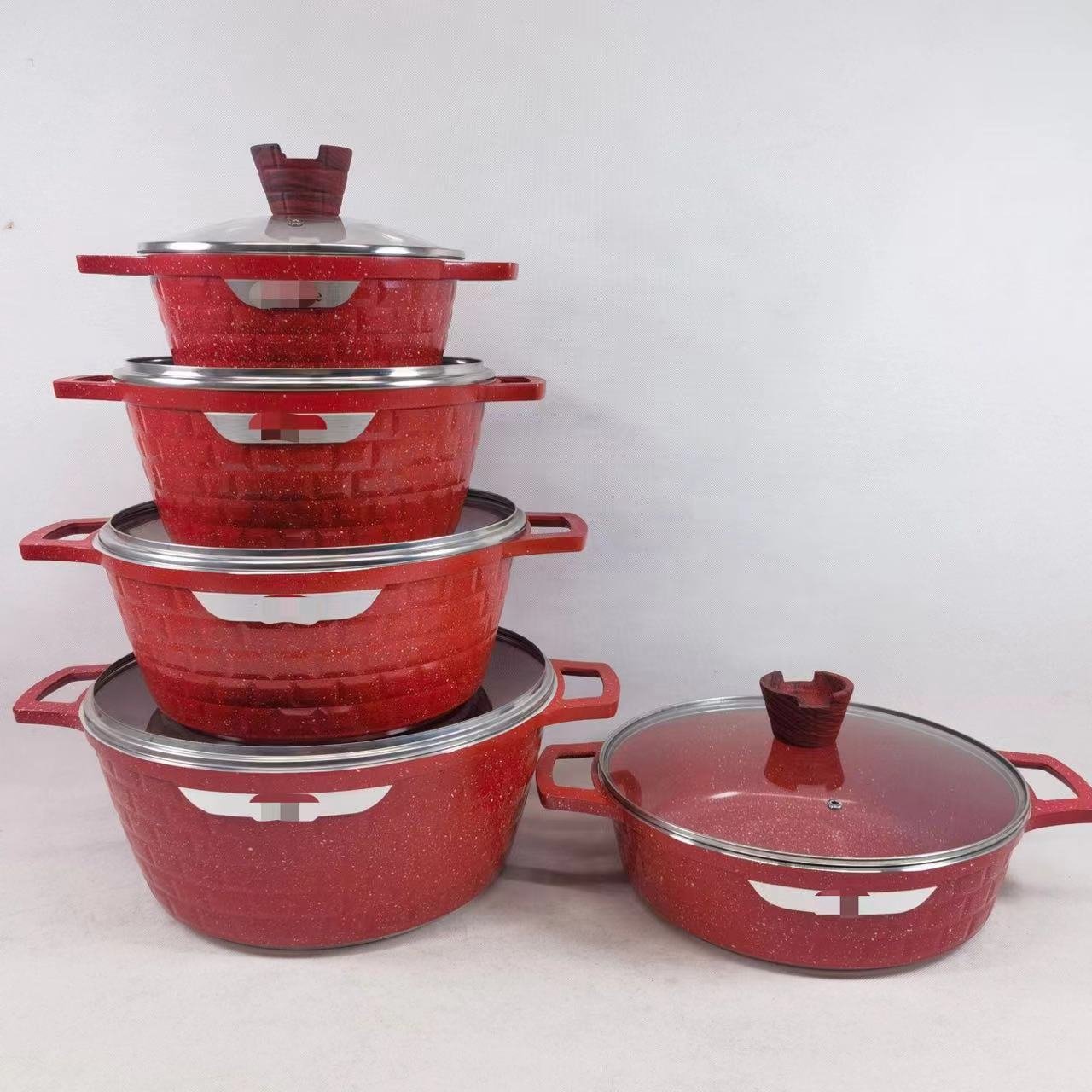 MU Customized Logo 10pcs Granite Non Stick Cookware Set Water Kettles Cooking Pot Set Non-Stick Cookware Granite 20cm 24cm 28cm