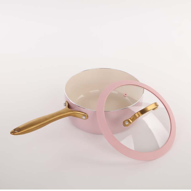 Wholesale Prestige 8PCS European Style Pink Color Non Stick Ceramic Cookware Sets with Glass Lid
