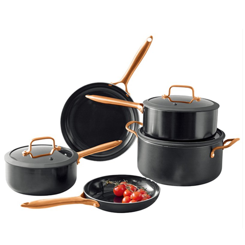 Wholesale Prestige 8PCS European Style Pink Color Non Stick Ceramic Cookware Sets with Glass Lid