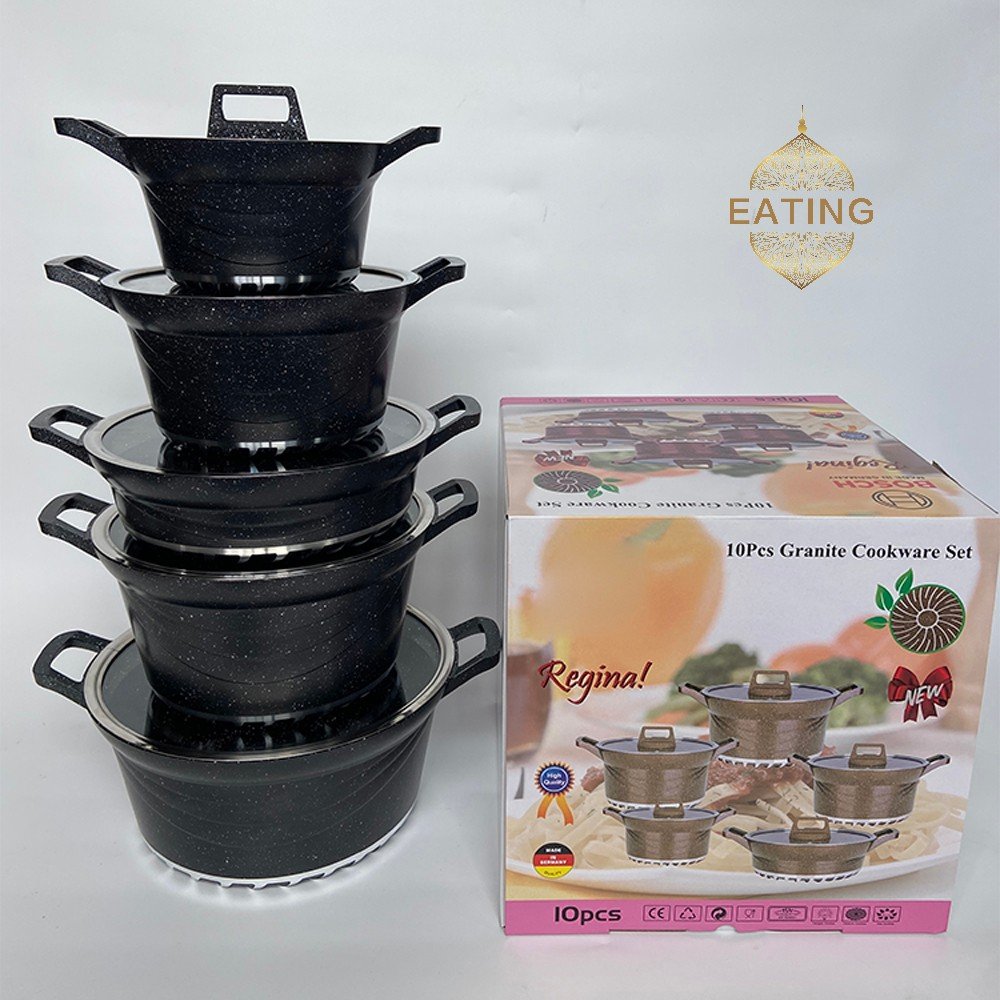 10Pcs Gift Non Stick HighQuality Aluminum NonStick Cookware Set with Medical Stone Ready to Ship Iron Cast Carote Cookware Sets