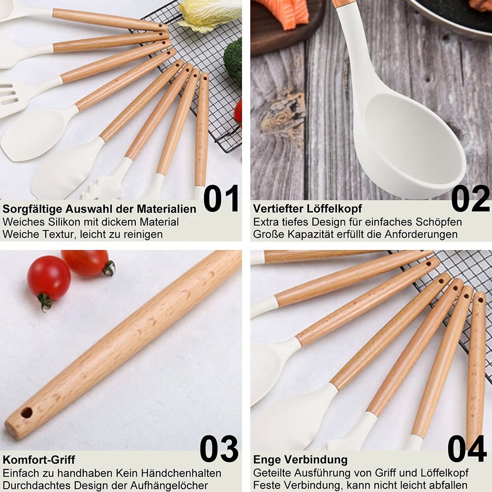 Wholesale kitchen tools gadgets accessories silicone cooking utensils kitchenware wood silicone kitchen utensils set with holder