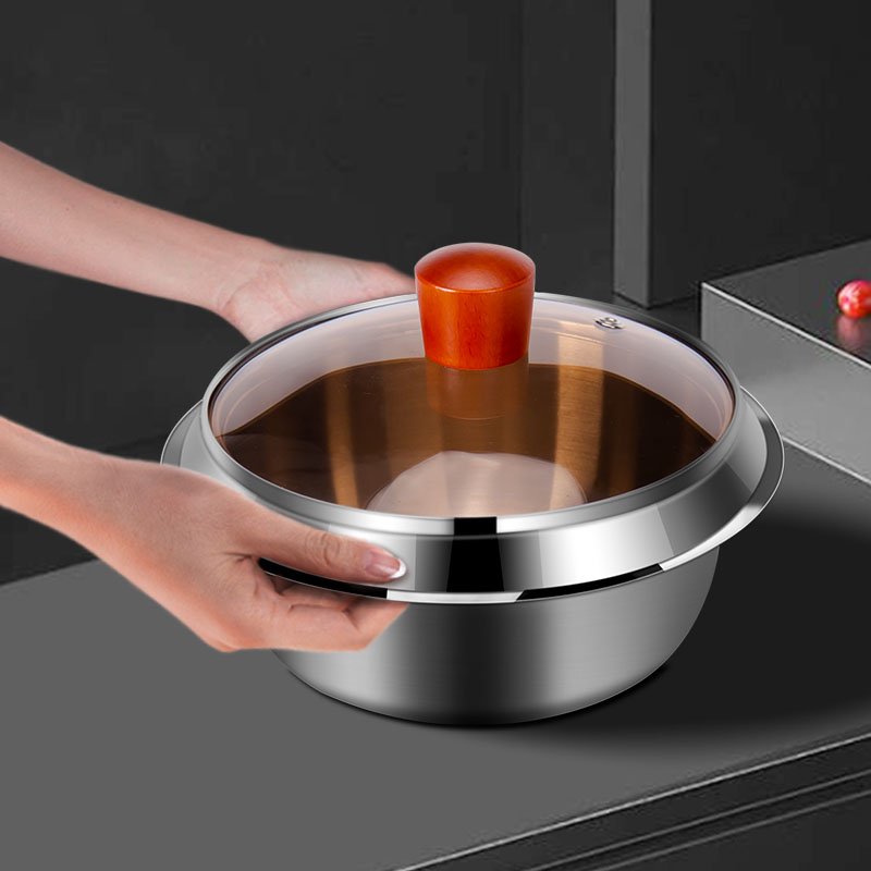 Korean IH 3Ply Steel Rice Pot Tri-Ply Cooking Pot Stainless Steel Soup Pot Induction 3-layer Steel Mini Cauldron Cookware Sets