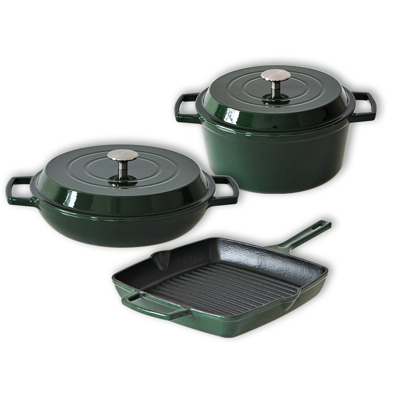 Bright Houseware Restaurant High-Quality New Dark Green Enamel Cast Iron Casserole Non Stick Dutch Oven Iron Cast Cookware Set