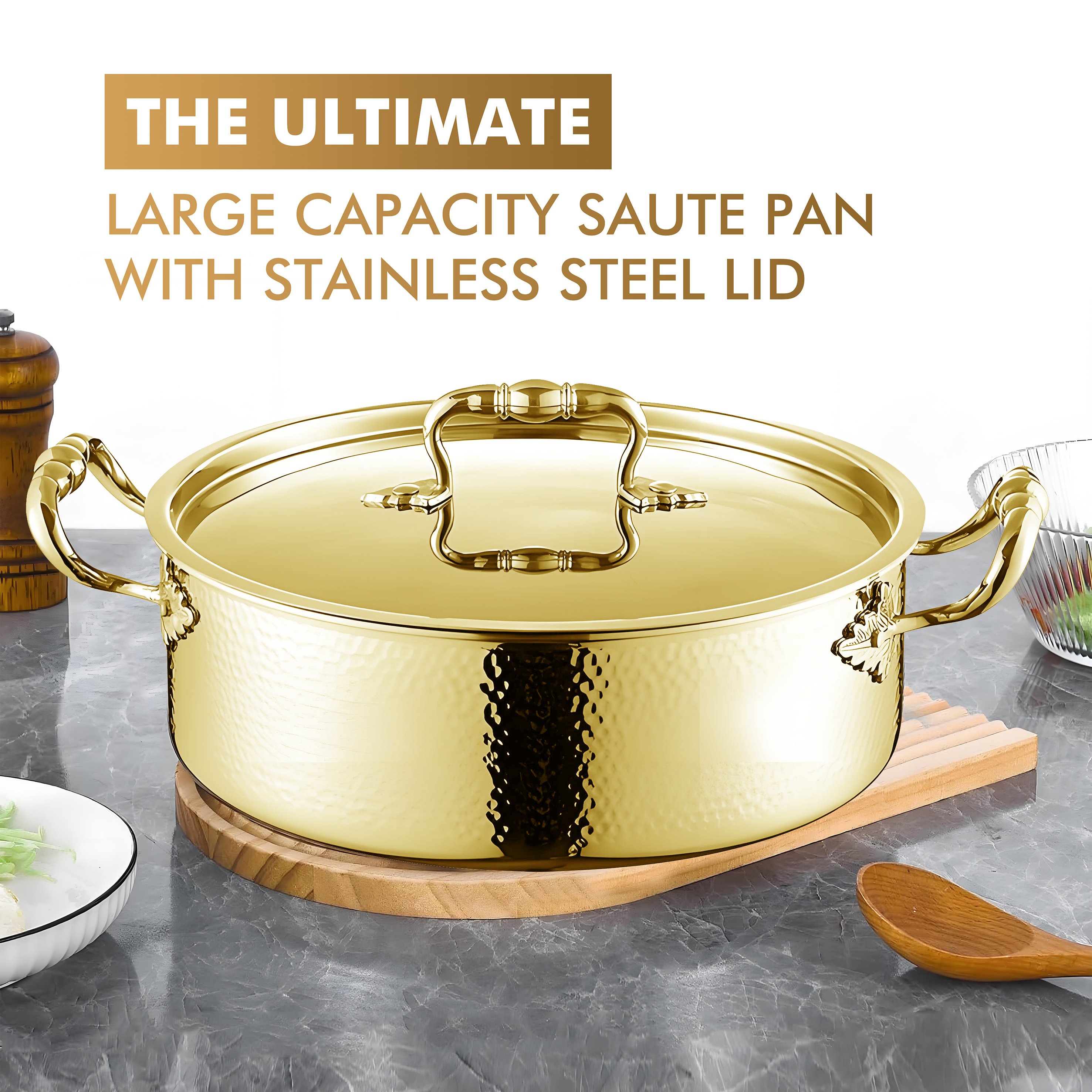 Gold Color Modern Kitchenware Luxury Stainless Steel 304 Hot Pot 3 Layers Steel Cooking Pot Kitchen Cookware Set with Metal Lid