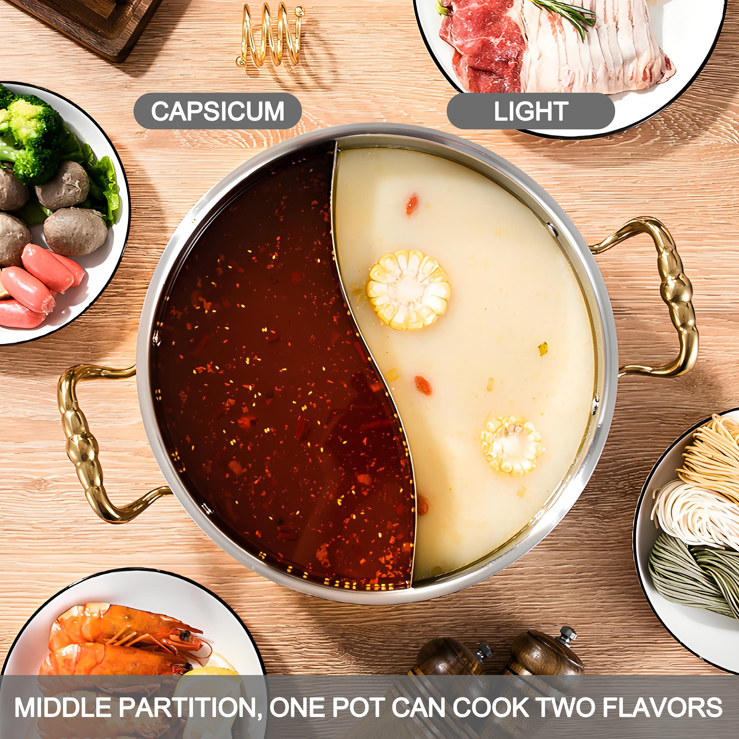 Gold Color Modern Kitchenware Luxury Stainless Steel 304 Hot Pot 3 Layers Steel Cooking Pot Kitchen Cookware Set with Metal Lid