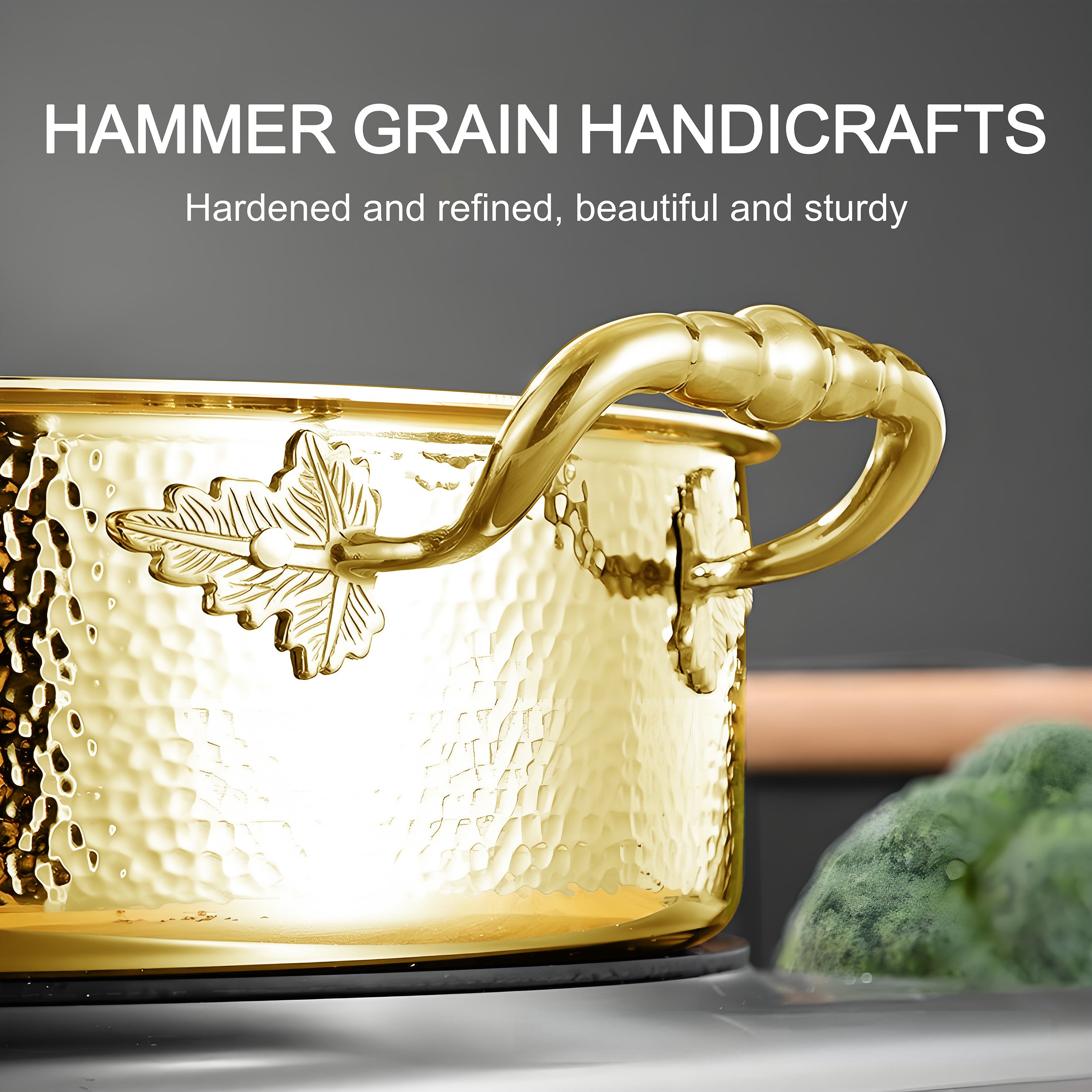 Gold Color Modern Kitchenware Luxury Stainless Steel 304 Hot Pot 3 Layers Steel Cooking Pot Kitchen Cookware Set with Metal Lid