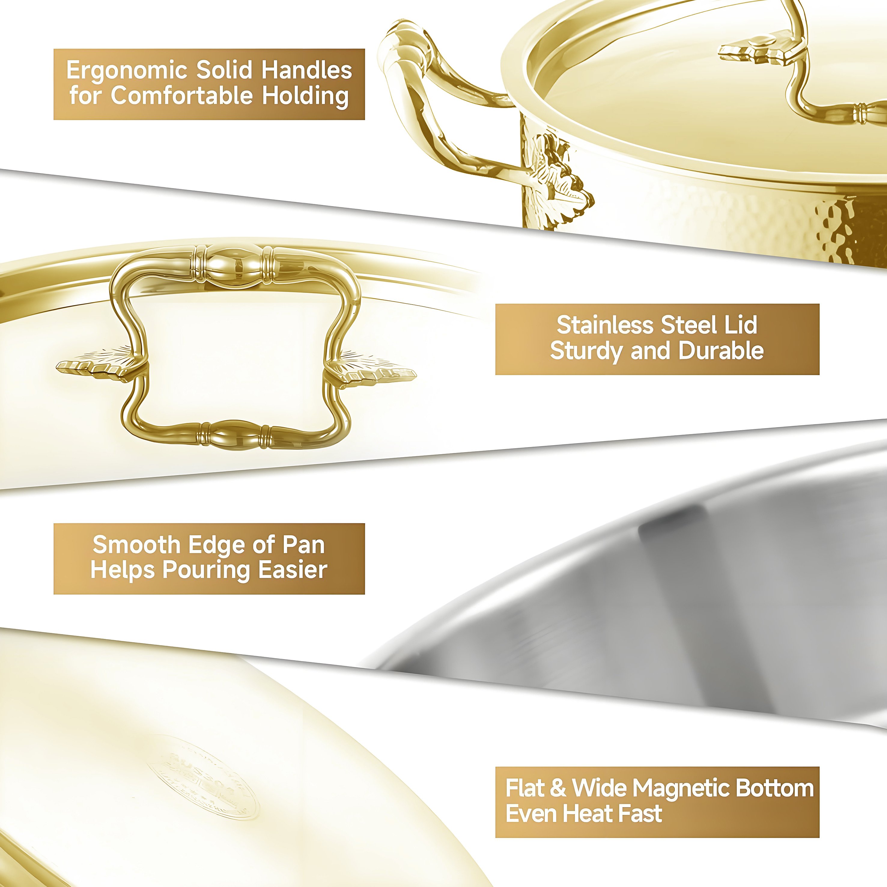 Gold Color Modern Kitchenware Luxury Stainless Steel 304 Hot Pot 3 Layers Steel Cooking Pot Kitchen Cookware Set with Metal Lid