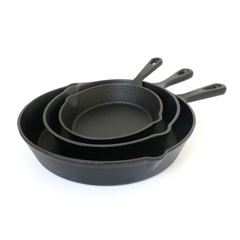 SJP092 Custom Kichen tools 3pcs Lodge Skillet long handle Frying Cast Iron Fry Pan nonstick cooking cookware sets