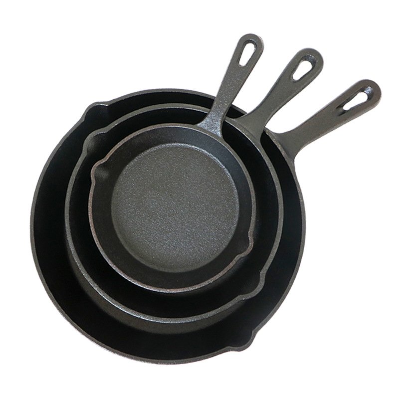 SJP092 Custom Kichen tools 3pcs Lodge Skillet long handle Frying Cast Iron Fry Pan nonstick cooking cookware sets
