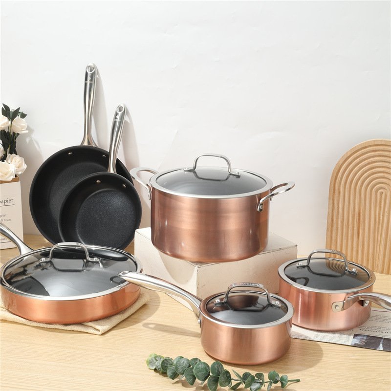 Modern Classic 10-Piece Set of Aluminum Cookware with Stainless Steel Handles | Navy Blue Color