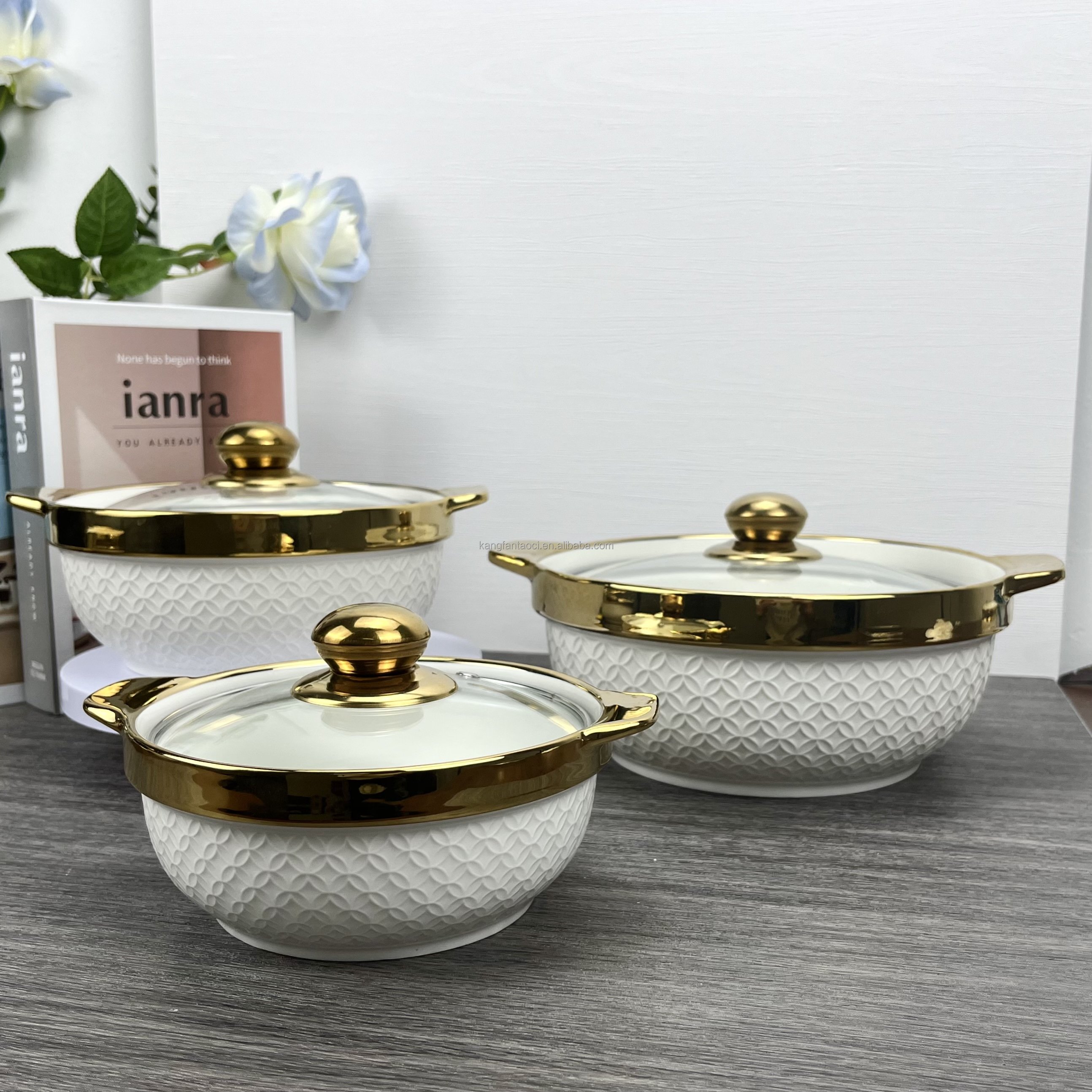Kitchen Pots Non Stick Cookware Sets and Bowl Casseroles Dinnerware Plates Set Ceramic Soup Pot Cooking Pot Set With Lid